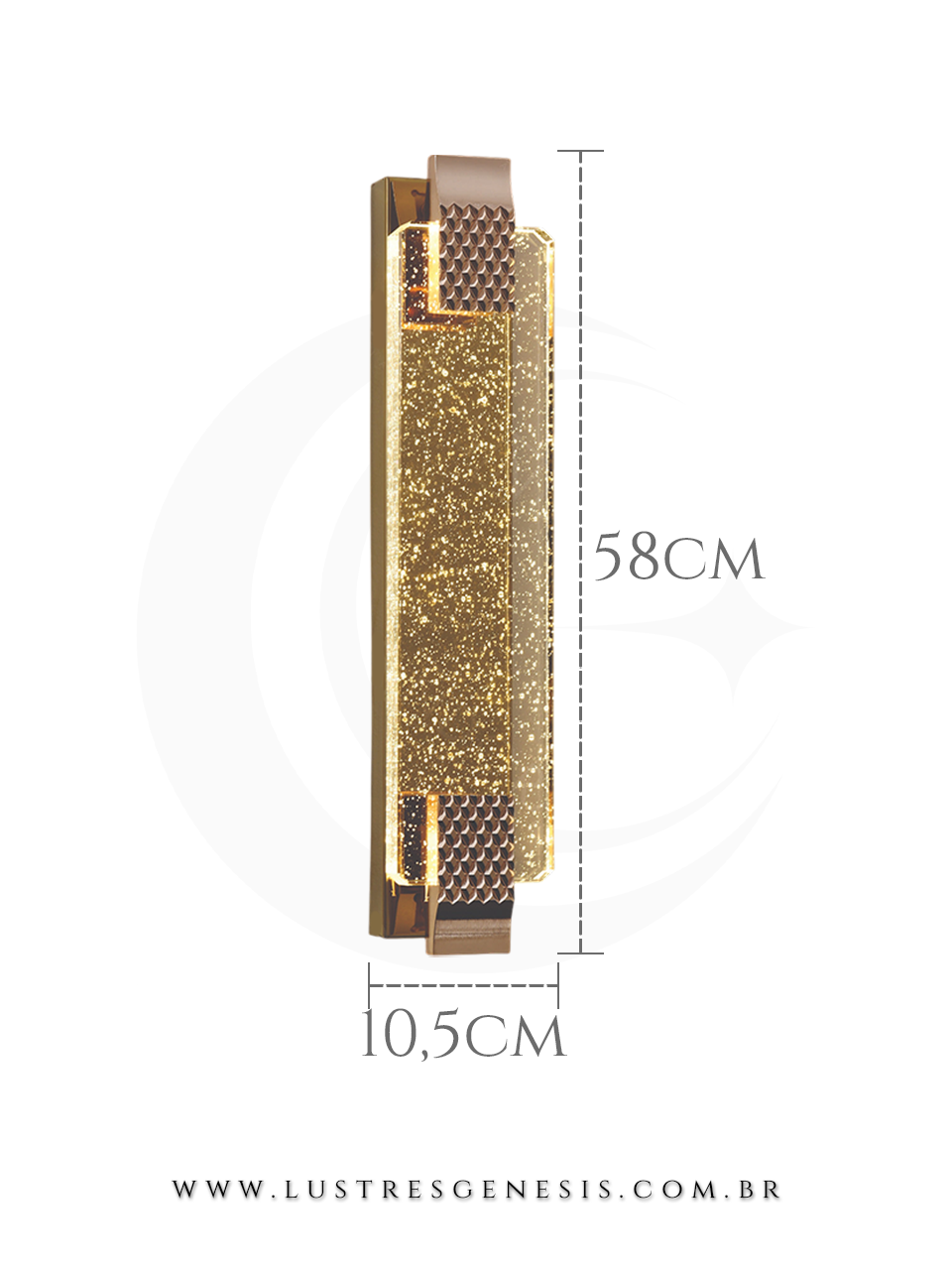 Arandela de Parede Cristal Dourada DCB01045 20W 3000K 6000K 58cm, Sala de Estar, Quarto, Cabeceira de Cama, Lavabo